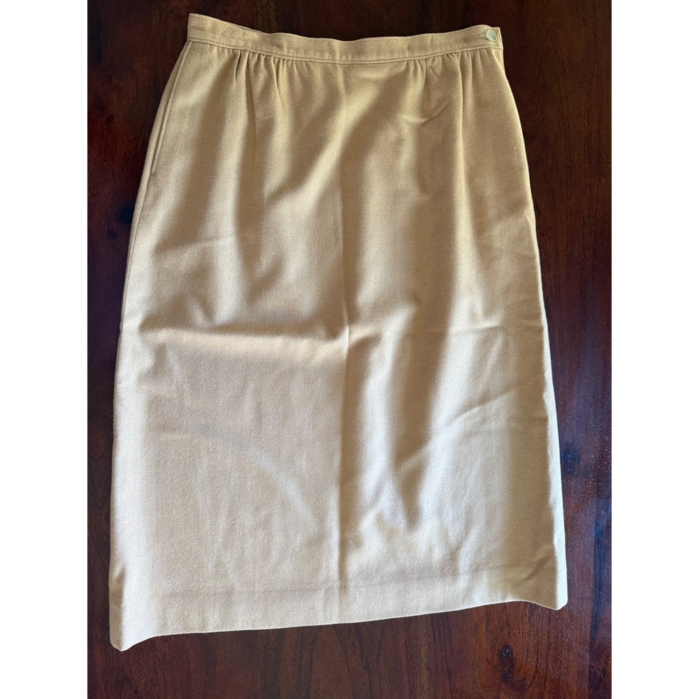 Vintage Pendleton Wool Pencil Skirt Camel Tan Midi High Waist Made in USA Sz 12